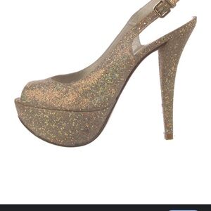 Stuart Weitzman Gold Glitter Slingback Heels